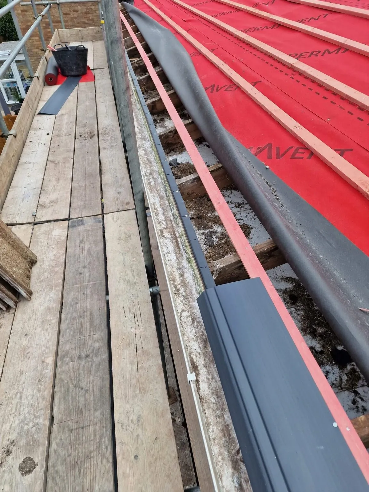 Breathable membrane and battens fitted during a re-roof in Gorran Haven