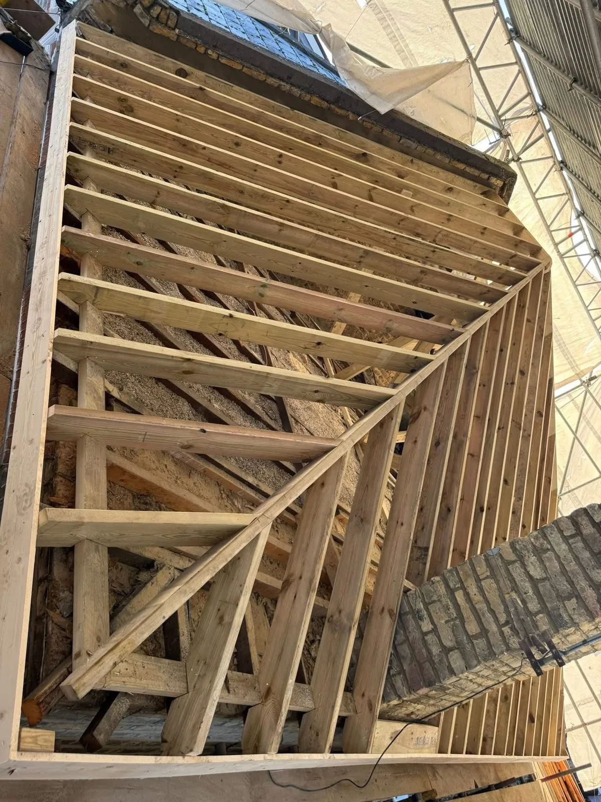 New roof timbers and rafters during a re-roof in Gorran Haven